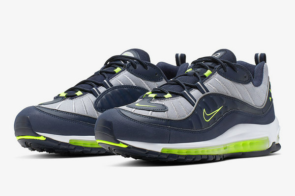  Nike Air Max 98鞋款全新海军蓝搭配即将登场，荧光绿点缀
